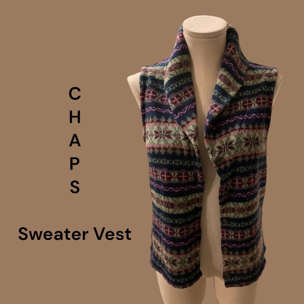 Sweater Vest | By Chaps Denim | Cardigan Collar | Cozy 🧶 Knit | Nice Pattern!